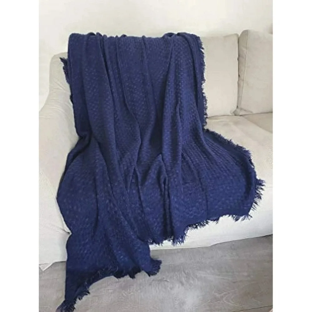 Fennco‎ Styles Waffle Weave Blue Sift Lightweight Throw Blanket Fringe 50x60 NWT